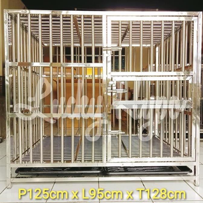 Kandang Anjing Stainless uk 125x95x128cm Dog Cage Anjing Besar LARGE