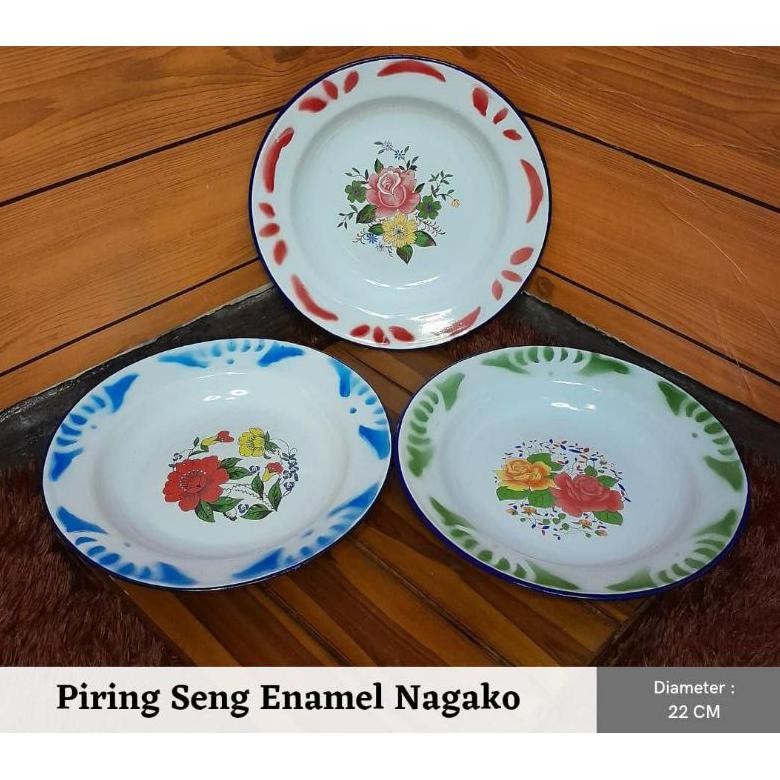 Piring Seng Enamel Motif Jadul 22 Cm Bunga Besi Jaman Dulu Legend Ready Stok