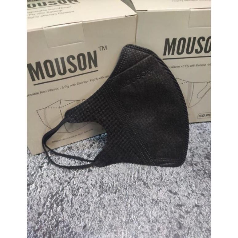 Masker Duckbill Mouson Isi 50Pcs Set Box Hitam Putih Mix Warna Warni Garis Mirip Sensi - Mask Terlar