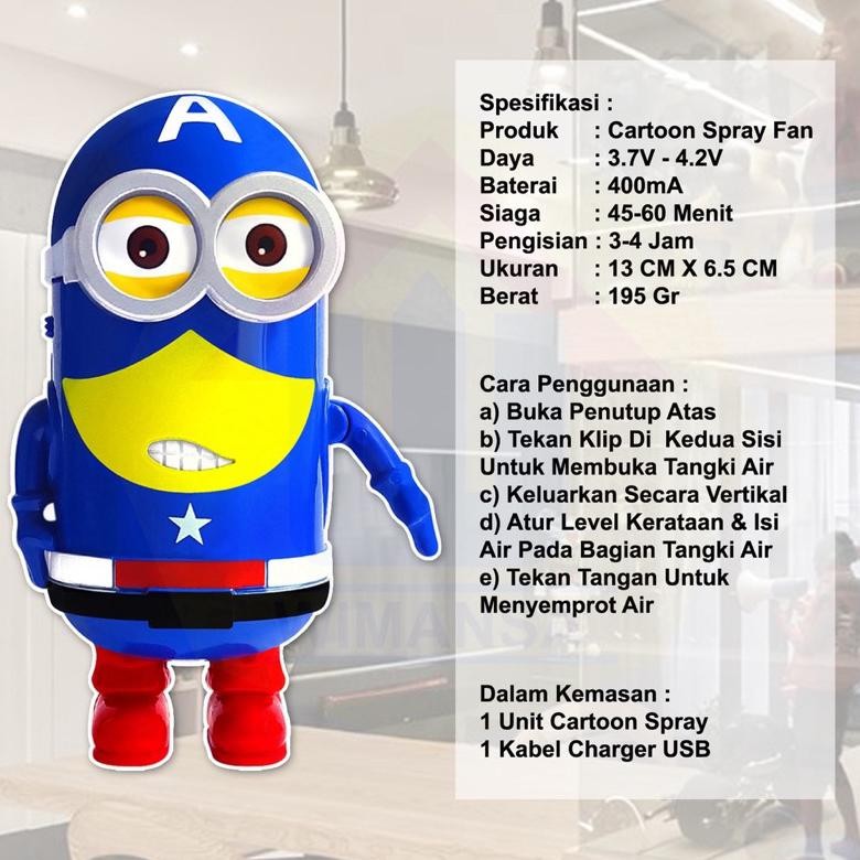 Cartoon Spray Fan Kipas Water Minion Lucu Genggam Mainan Anak Air Tangki Ac Mini Genggam Charger Usb