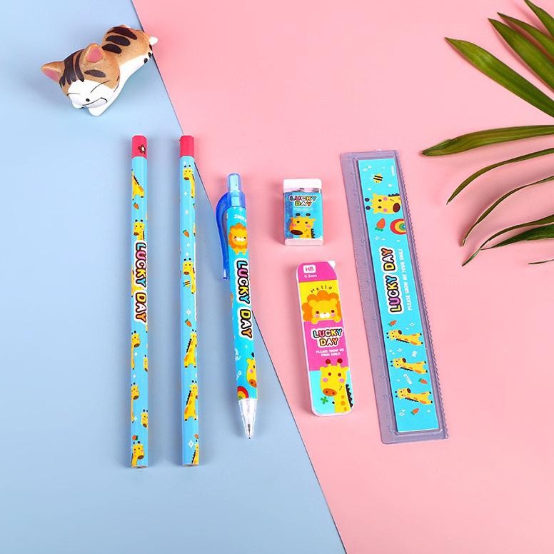 

Alat Set Tulis Anak Animal Pensil Mekanik Dan Refill Isi Penghapus Penggaris Souvenir Kado8866 Stock