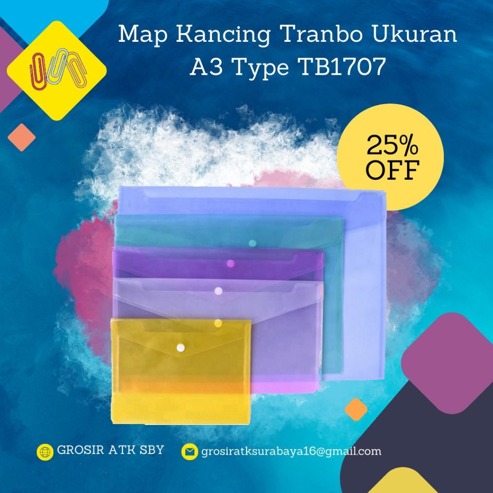 

TERMURAH Map Kancing 1 Ukuran A3 Warna Tranparant Type TB1707 Bahan Premium Isi 12 Pcs Per Warna Siap kirim