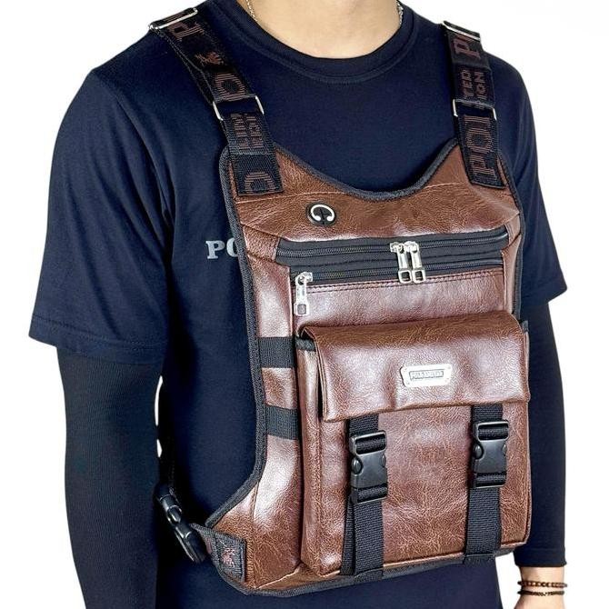 Koleksi Terbaru  Chest Bag Tas Dada Polo Amstar Best Quality Terbaik Bahan Kulit Pu Leather Tas Sele