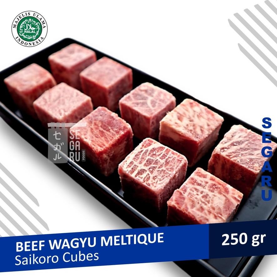 

Original Saikoro Beef Steak Wagyu Meltique | Daging Steak Sapi Cubic 250 Gram Ic-98