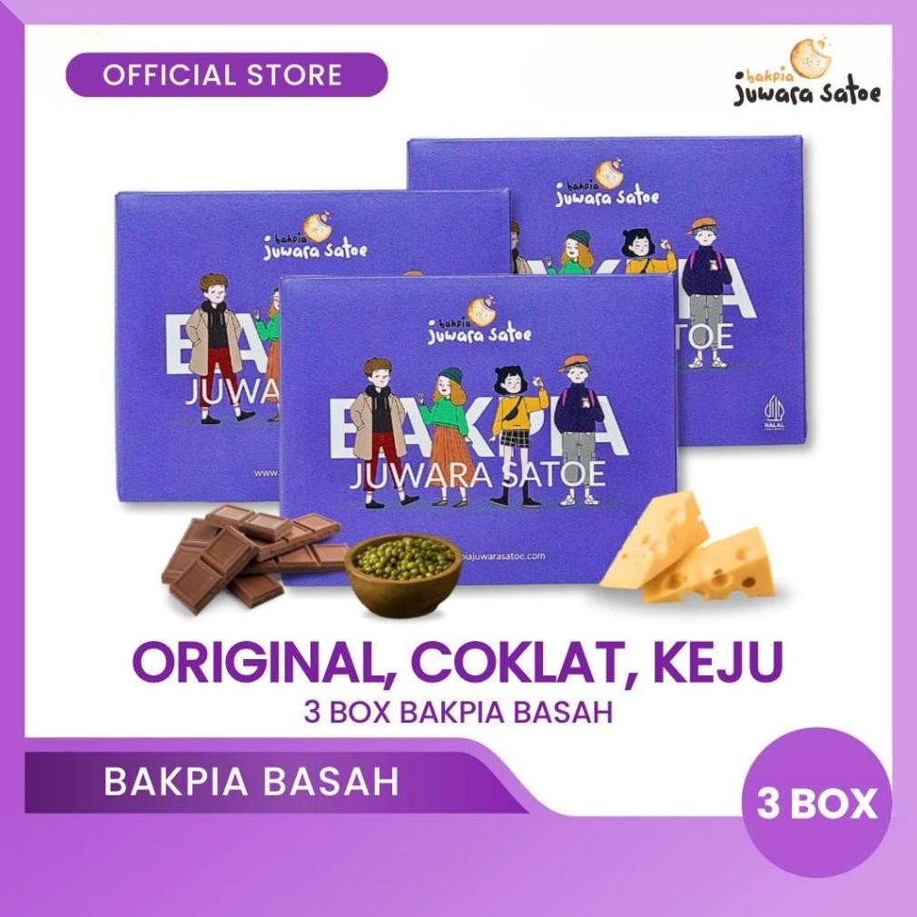 

Ct_C1077 Bakpia Juwara Satoe [ 3 Box ] Paket Bakpia Basah Mix D (Coklat, Keju, Original) - Oleh Oleh Khas Jogja Jy-56