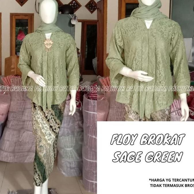 Sale Setelan Kebaya Kutubaru Floy Brokat Sage Green Dan Rok Plisket Sage
