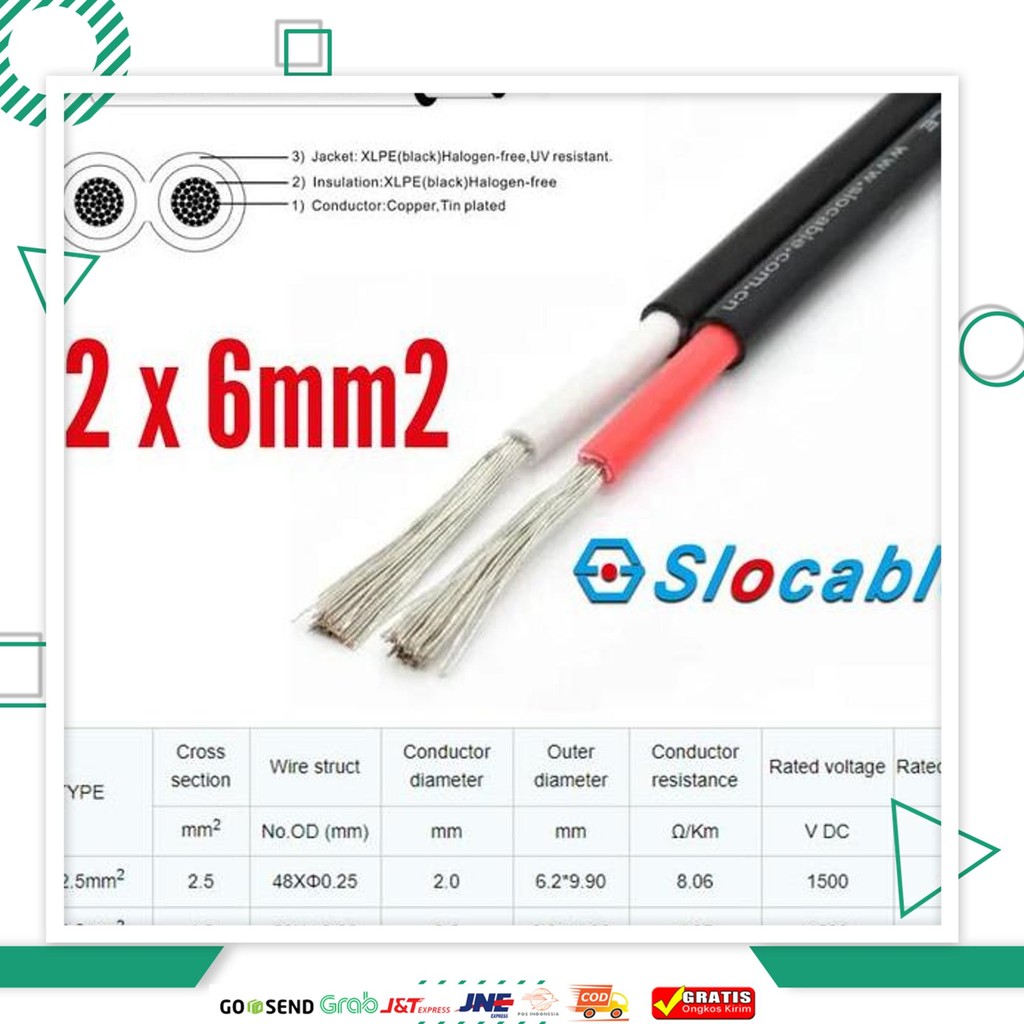 Kabel Pv Slocable 2X6Mm Pv1F Twin Core 2 X 6Mm Solar Panel Surya Pv-1F