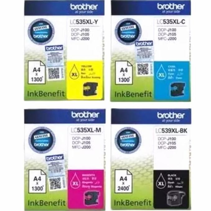 Paket Tinta Brother Lc 539Xl Bk + Lc 535 Xl Cmy Original New Stok