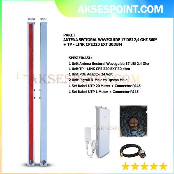 Paket Mimo Sectoral Waveguide 2.4 Ghz 17 Dbi & Tp Link Cpe220 Ext New Stok