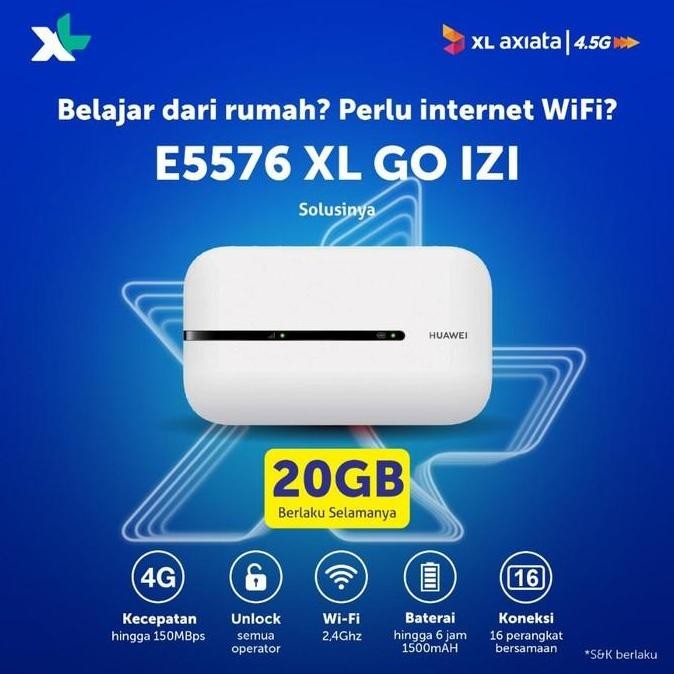Mobile Wifi Modem Huawei E5576 4G - Xl Go Free Kuota 20Gb New Stok