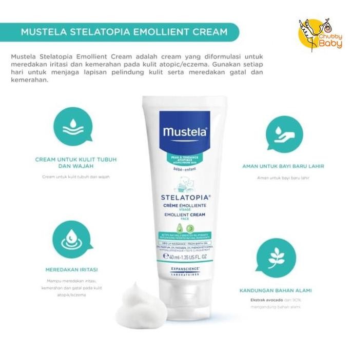 Mustela Stelatopia - Emollient Cream Face 40ml | Krim Wajah untuk Kulit Bayi Sensitif [terbaik]