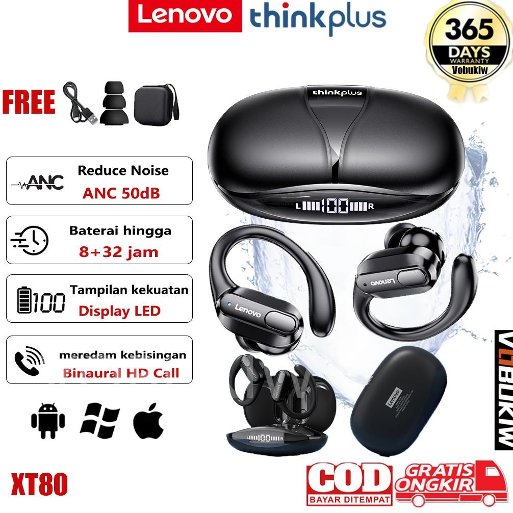% Lenovo Thinkplus XT80 True Wireless Bluetooth5.4 TWS Headphone Sports Noise Reduction Headset Butt