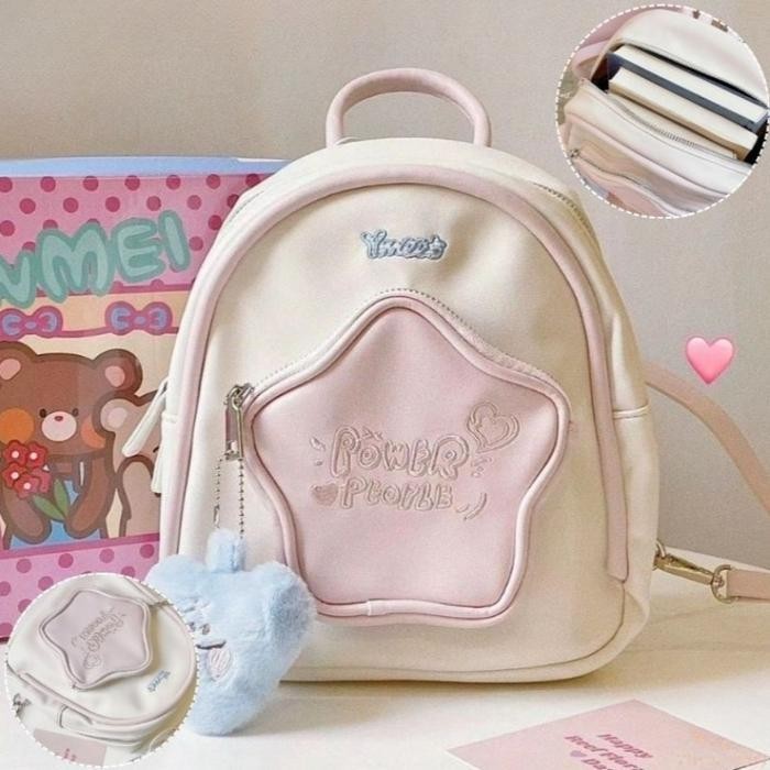 PREMIUM (READY) terjamin CODLucu Tas Ransel Bahan PU BintangTas Sekolah Ransel Kecil mini y2k Tas Se
