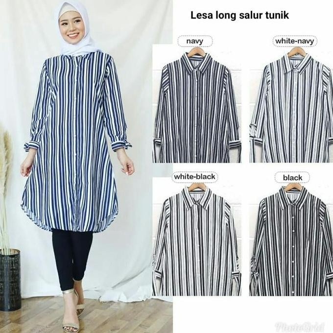 Tunik Long Lesa Salur Blouse Kemeja Top Katun