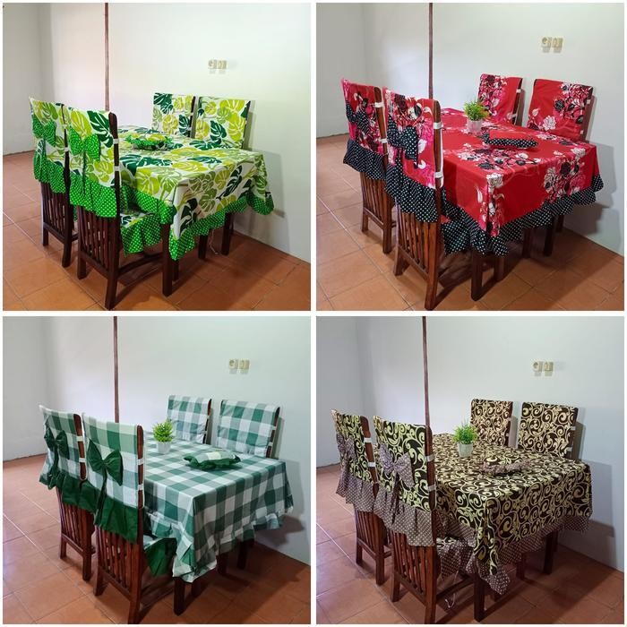 (Cod) Paket Kitchen Satu 1 Set 10 Pcs Sarung Cover Kursi Kerusi Taplak Meja Makan Prasmanan Kotak Te