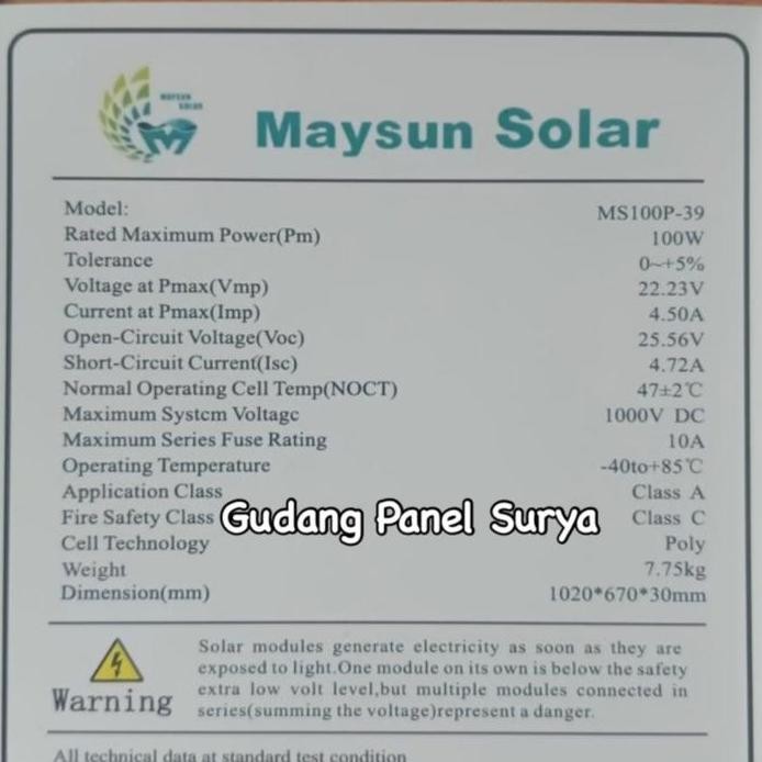 Panel Surya 100WP Poly GH / 100WP Poly Maysun