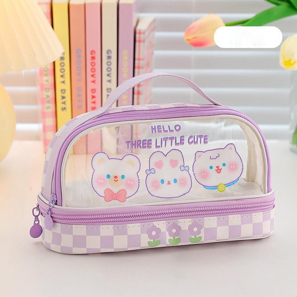 

JH8 Pencil Case untuk Mahasiswa SMA Junior Cute Storage Bag Kotak Pensil Tempat Pensil Besar Kartun Baru Kapasitas Portable Transparan PVC Tas Pensil Stationery Box Anak Esthetis Simple Lucu Pen Bag Murid