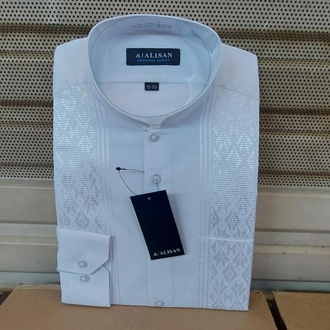 Kemeja Alisan Koko Bordir Putih Lengan Panjang
