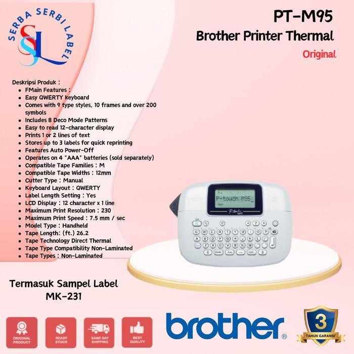 

Brother Label Printer Ptouch Pt-M95 Portable Handy Label Maker Original Dan Terpercaya
