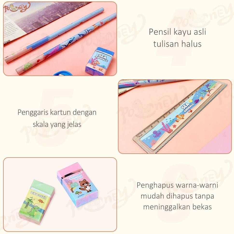 

JH8 Poney Kotak pensil anak set Stationery untuk hadiah anak Sekolah kotak pensil karakter Alat tulis lengkap