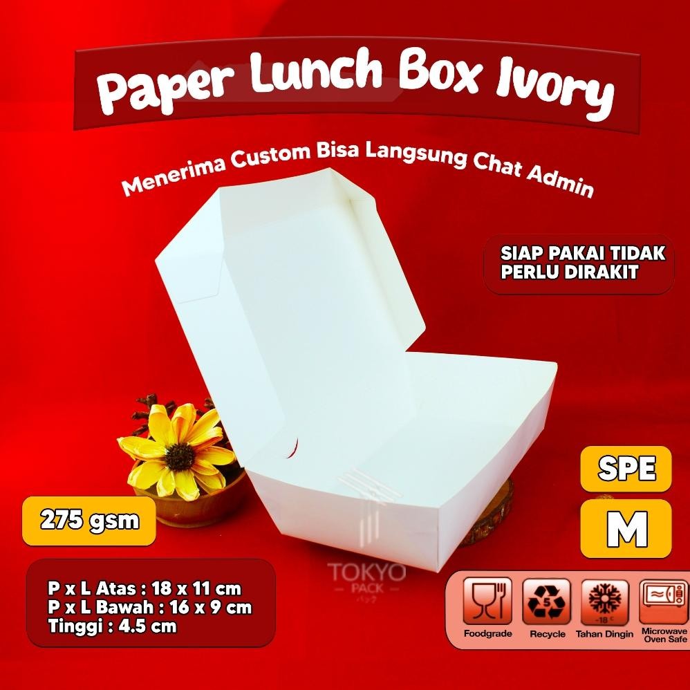 HJK Paper Lunch Box Putih Uk S, M, L - Lunch Box Kertas - Lunch Box Kertas Putih