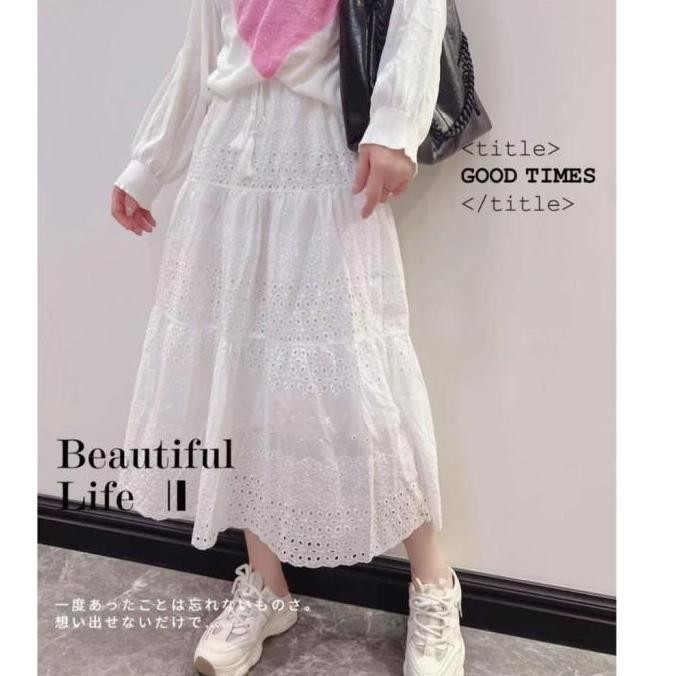 Midi Long Skirt Rok Panjang Wanita Bohemian Jeju Pantai Putih