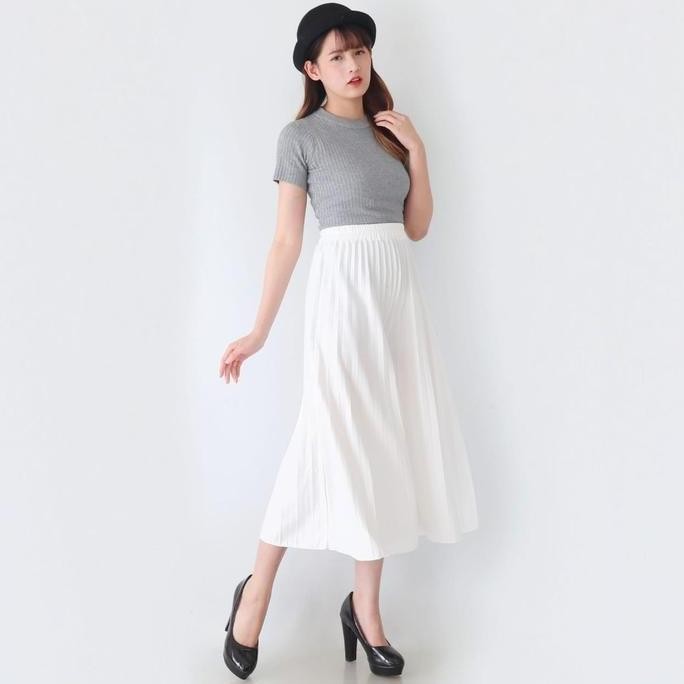 Celana Kulot Plisket Putih Tulang 7/8