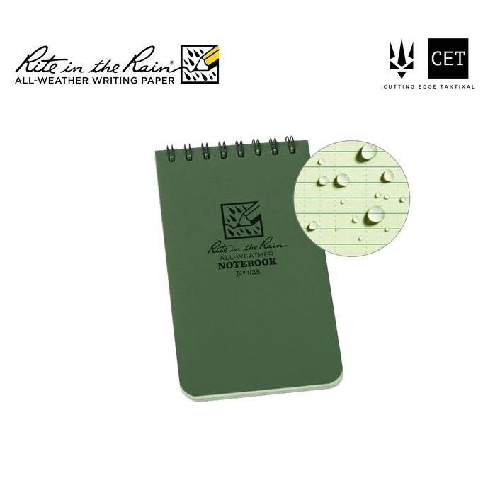 

Rite In The Rain 935 Top-Spiral 3X5" Notebook Buku Tahan Air - Green