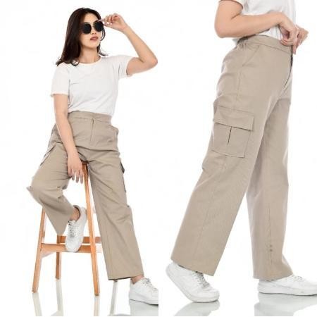 Celana Kargo Pants Wanita Jumbo Bahan American Drill Size M L Xl Xxl Ootd Korean Style Kain Tebal Ku