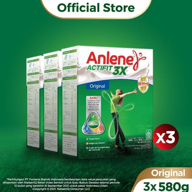 

Anlene Actifit 3X Susu Bubuk Original 3 X 580G-Tulang,Sendi,Otot