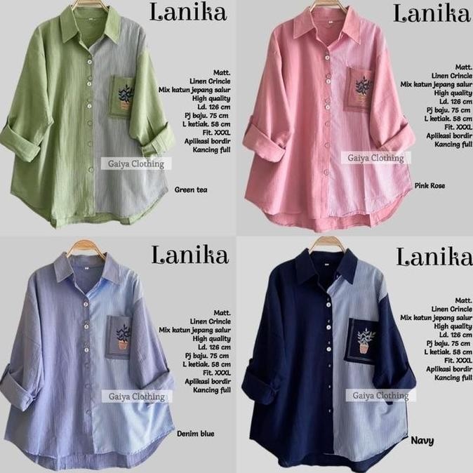 Kemeja Jumbo Oversize Terbaru Kekinian - Lanika Jumbo Bordir Linen Salur Atasan Katun Baju