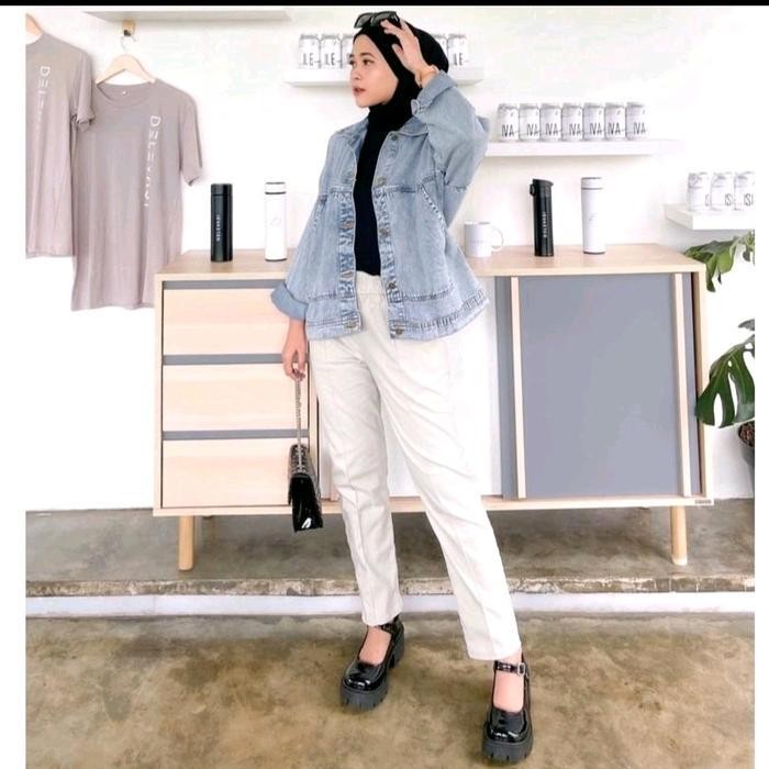 Sfs Scng Celana Kerja Scuba Premium Melar Stretch Tebal Halus Putih Hitam Baggy Basic - Fit, Casual 