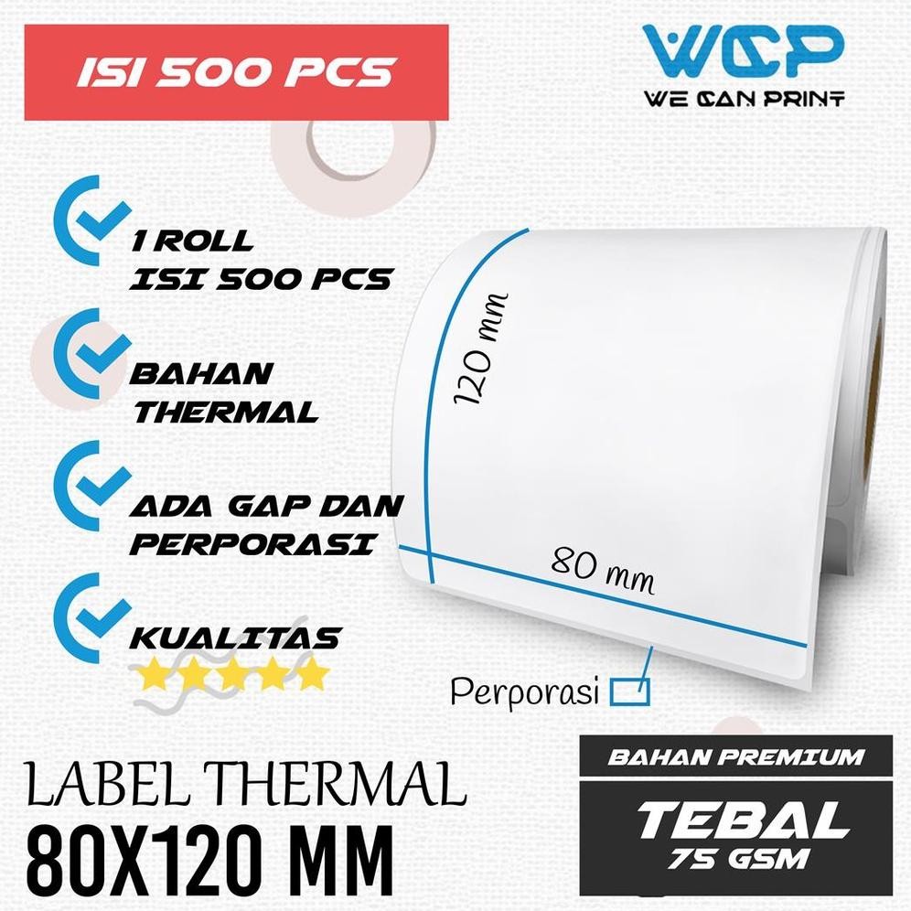 

JH8 Label Barcode Direct Thermal 80x120 Kertas Sticker 80 x 120 core 1" isi 500 pcs