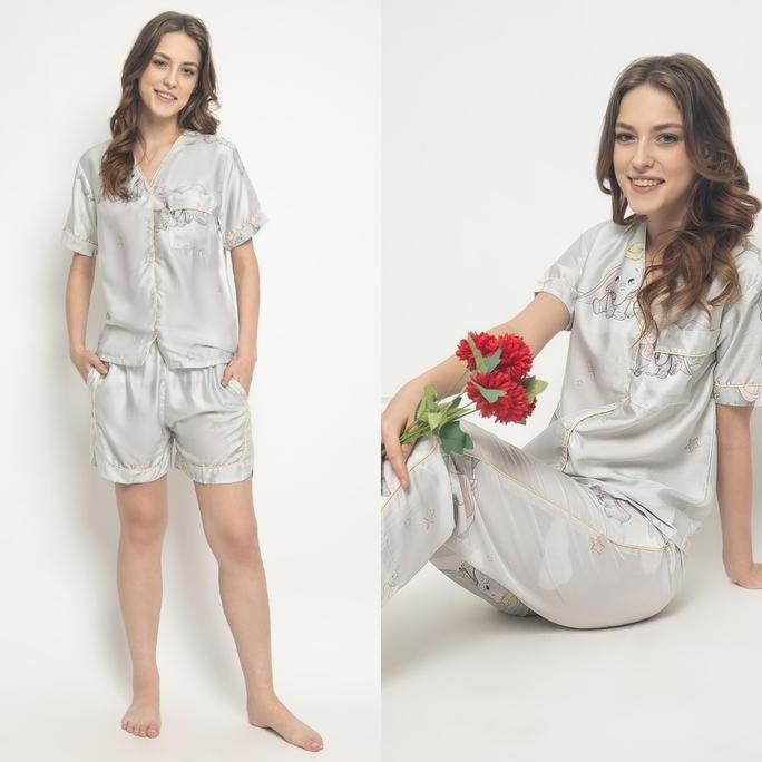 Dumbo Set (S-Xl) - Piyama Organic Silk Tencel Tanpa Kerah Pajamas Set Co