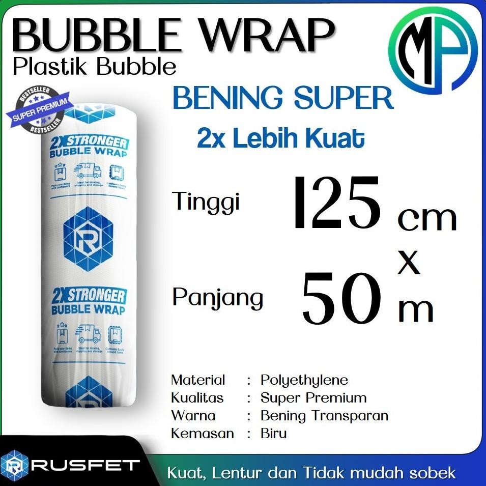 

JH8 Plastik Bubble Wrap Roll Bening 125cm x 50m Berat 3Kg Merek DKMPlus dan Rusfet Coreless Harga Grosir