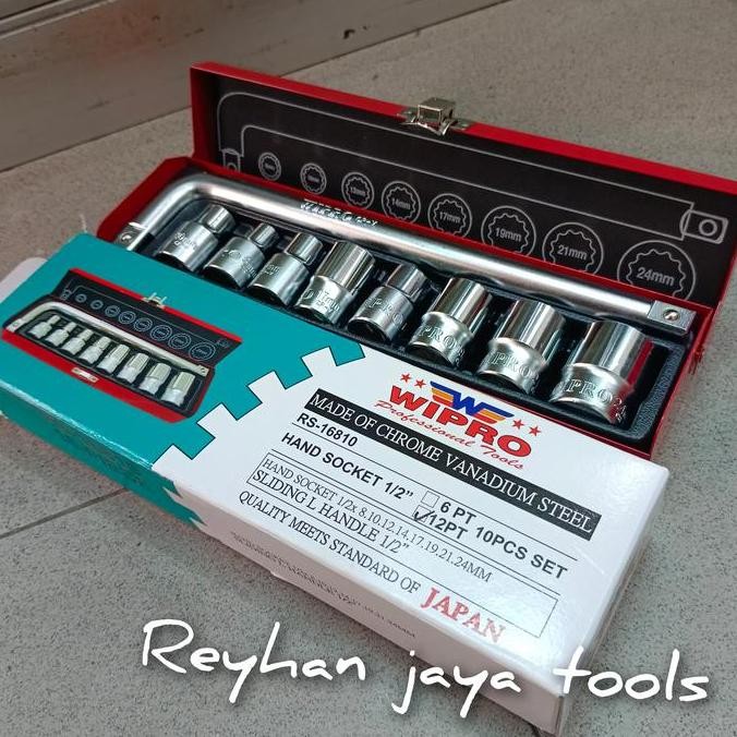 WIPRO kunci shock sok socket set 10 pcs 1/2 inch Type Matric (8-24 mm)
