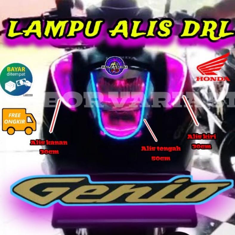 LAMPU ALIS DRL LED GENIO PANJANG 60CM + SEN KANAN KIRI BONUS DEVIL EYES GENIO AKSESORIS MOTOR LAMPU 