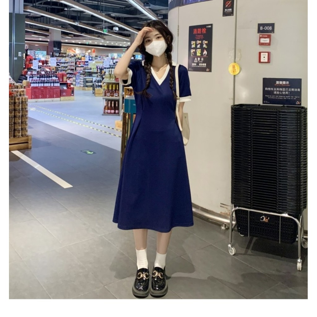 Plus size Dress Female Western Style Niche Splicing POLO Collar Skirt