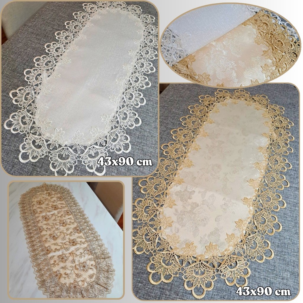 Taplak Meja Tamu Oval Bordir Segi Taplak Meja Tamu Brokat Renda Bordir Mewah 45×90 Cm