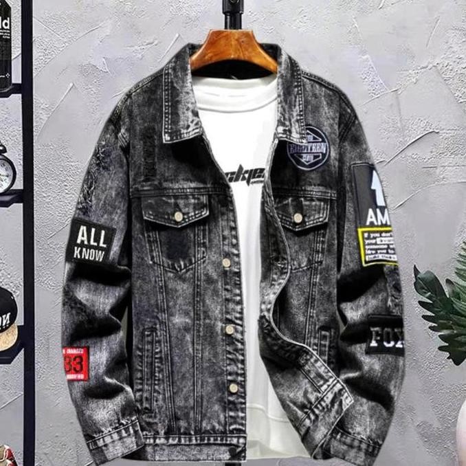 Jaket Jeans Denim Hiphop Sandwash Casual Pria Wanita