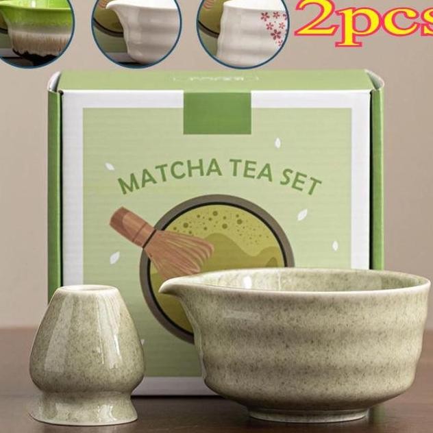 

2Pcs Alat Matcha Making Set Matcha Bowl Keramik Pengaduk Matcha Bambu Matcha Brewing Set Matcha Whisk Stand Holder