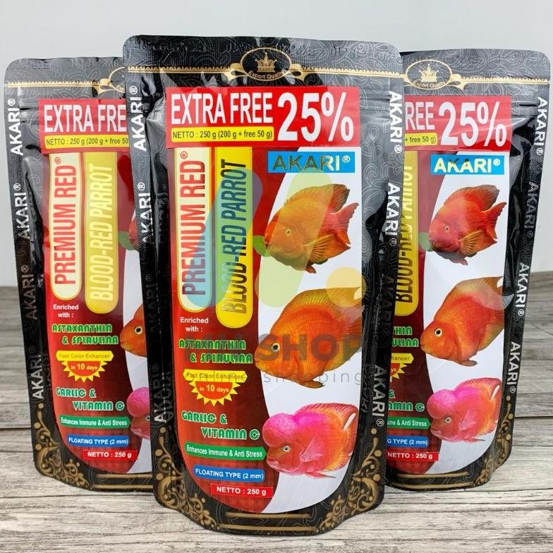 Akari Premium Red Blood Red  250gr Parrot Pelet Parrot Louhan Oscar AST