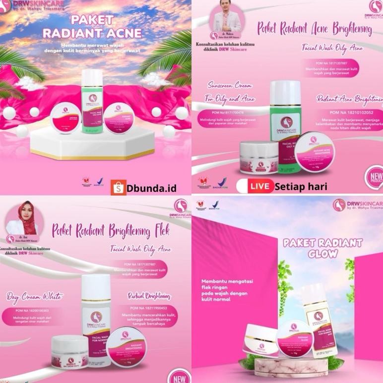 Drw skincare paket radiant glow acne brightening 3in1 memutihkan flek hitam dan jerawat original