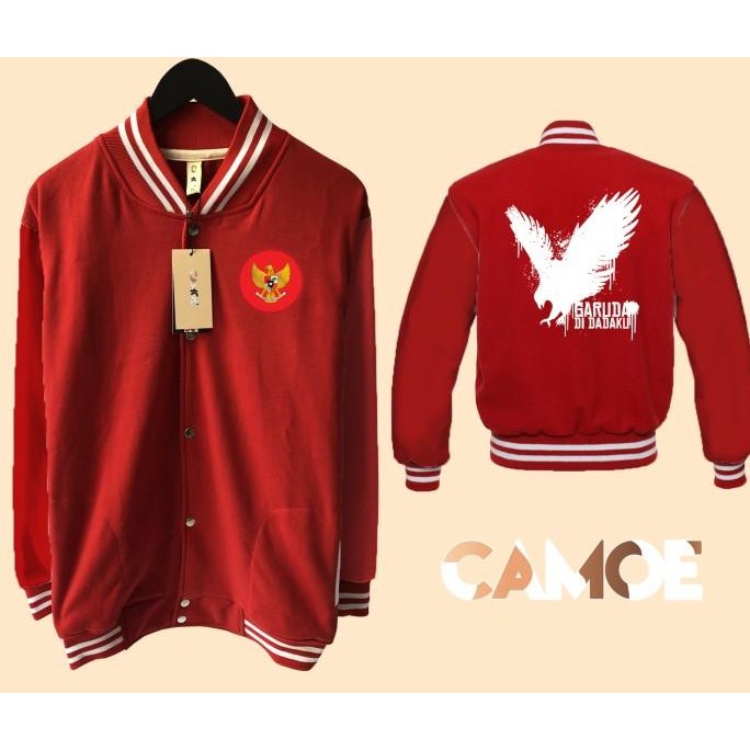 Jaket Varsity Premium CAMOE Garuda di dadaku Merah putih Indonesia HM
