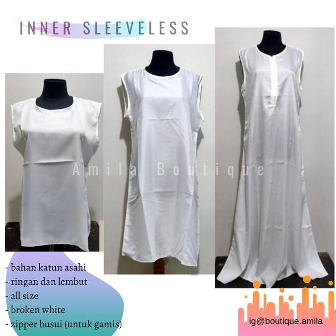 Dalaman Baju Atasan Tunik Gamis Katun Putih Polos / Manset Sleeveless