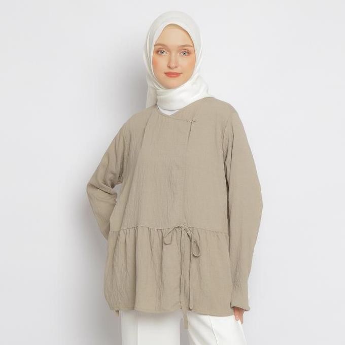 Emikoawa Blouse Kimono Mila - Atasan Lembut Linen Cotton Korea Crinkle Baju Casual