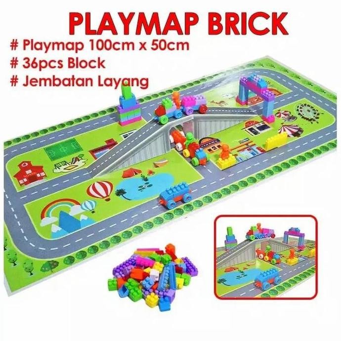 Playmap Playmat Play Mat Alas Jalan Mobil Anti Air+ Jembatan + Lego Murah