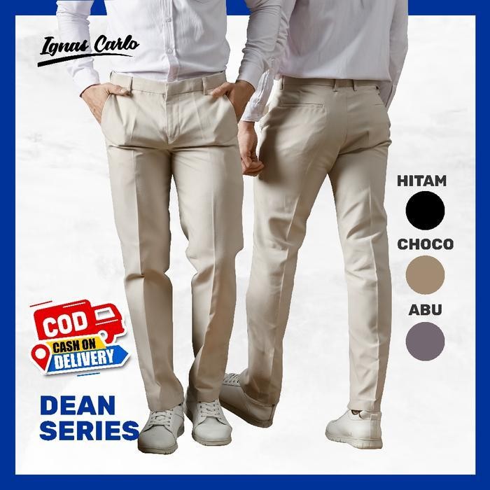 Celana Formal Pria Slimfit Jumbo Cream Bahan Kain Kantor Kerja