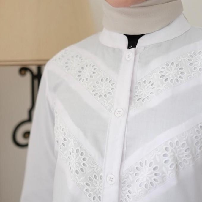 AG9 Tunik Putih Muslim Wanita Atasan Putih Kerja Kantor Pns Guru Baju Puti D3Q