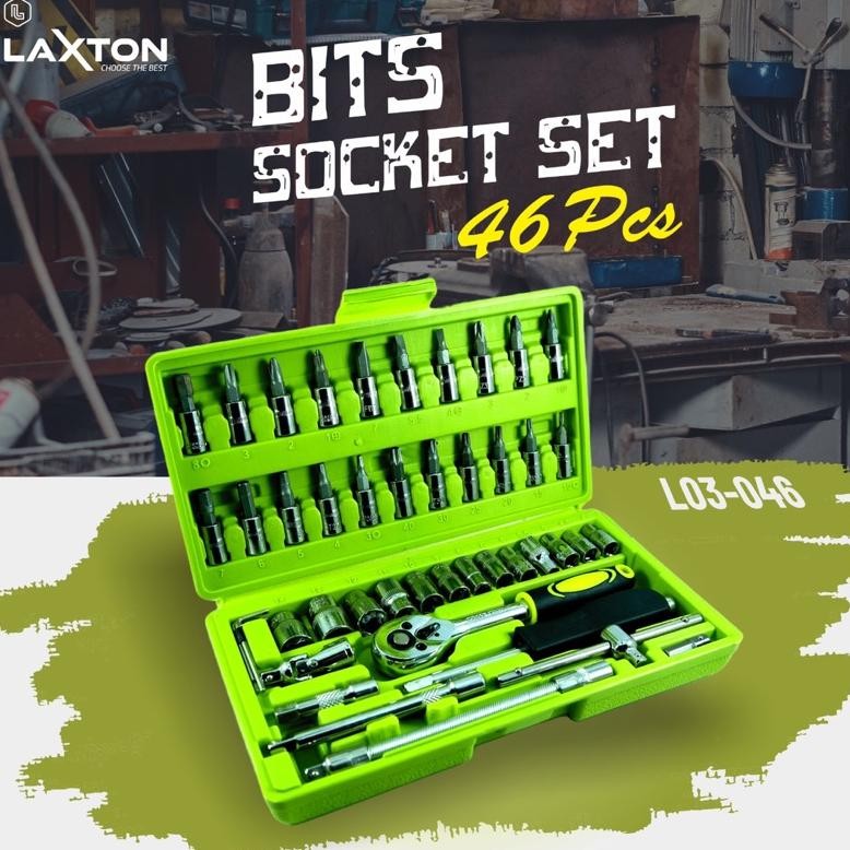 LAXTON Kunci Sok Shock Set Motor Socket 46 Pcs L03-046 Murah Laris